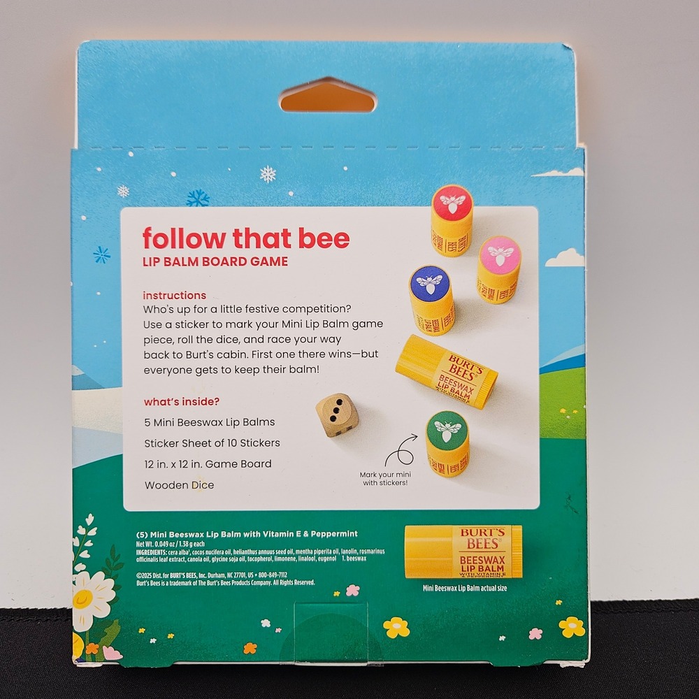 Burt's Bees Follow That Bee Lip Balm Board Game 5 Mini Balms Holiday Gift Set - Picture 2 of 3